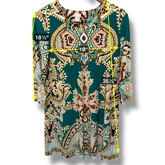 135 Chico’s | NWOT Green Pink Paisley Shift Dress (Size 4/6) - Picture 8 of 11